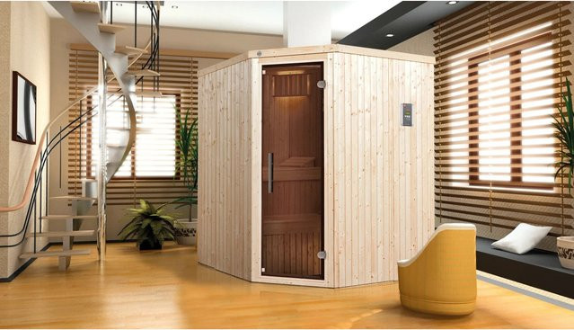 Weka Element-Ecksauna Kiruna 2 in Beige mit Ofen 4,5 kW und Glastür, B/H/T: 194 x 199 x 177 cm - Bild 1