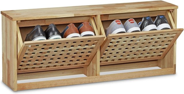 Relaxdays Schuhkipper aus Holz in Walnuss mit Kippfächern, B/T/H: 38 x 20 x 94 cm - Bild 1