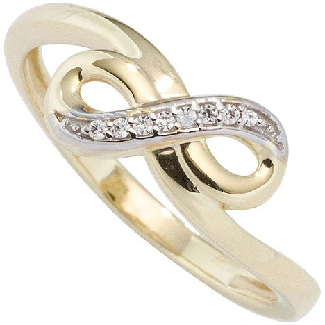 Colfem Ring Unendlichkeit, 333 Gelbgold, bicolor, Zirkonia, Damen, Ringgröße 56 - Bild 1