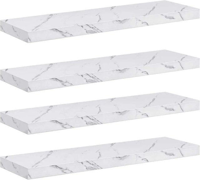 vidaXL Wandregal Set 4 Stück in Weiß Marmor Design aus MDF, B: 90 cm, T: 23,5 cm, H: 4 cm - Bild 1
