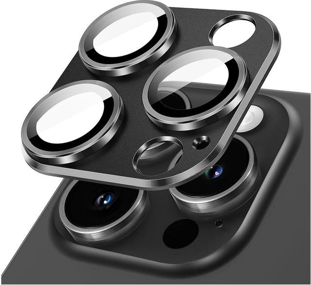 Kameraobjektivschutz aus titangrauem Metall für Apple iPhone in Schwarz - Bild 1