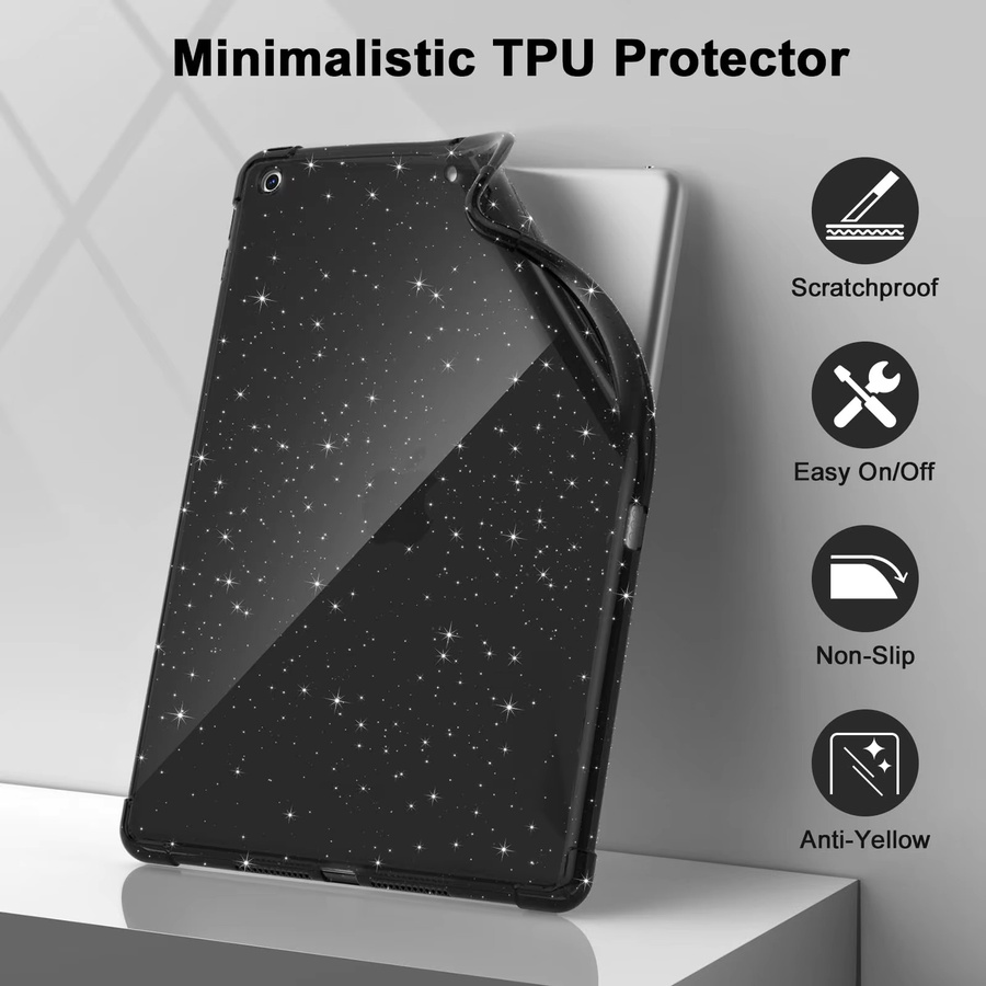 Schimmernde Silikonhülle für Apple iPad 10.2 7. 8. 9. Generation in Schwarz von tzion mit stoßfestem Airbag-Schutz - Bild 2