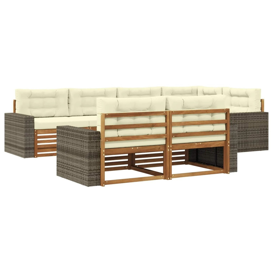 vidaXL Outdoor-Sofagarnitur aus Akazienholz in L-Form mit Kissen, Natur und Creme - Bild 2