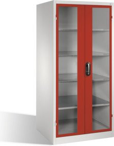 C+P Werkzeugschrank XXL mit Sichtfenster-Drehtüren aus Acrylglas, 4 Böden, Rubinrot und Lichtgrau, H: 195,0 cm, B: 93,0 cm, T: 80,0 cm - Bild 1