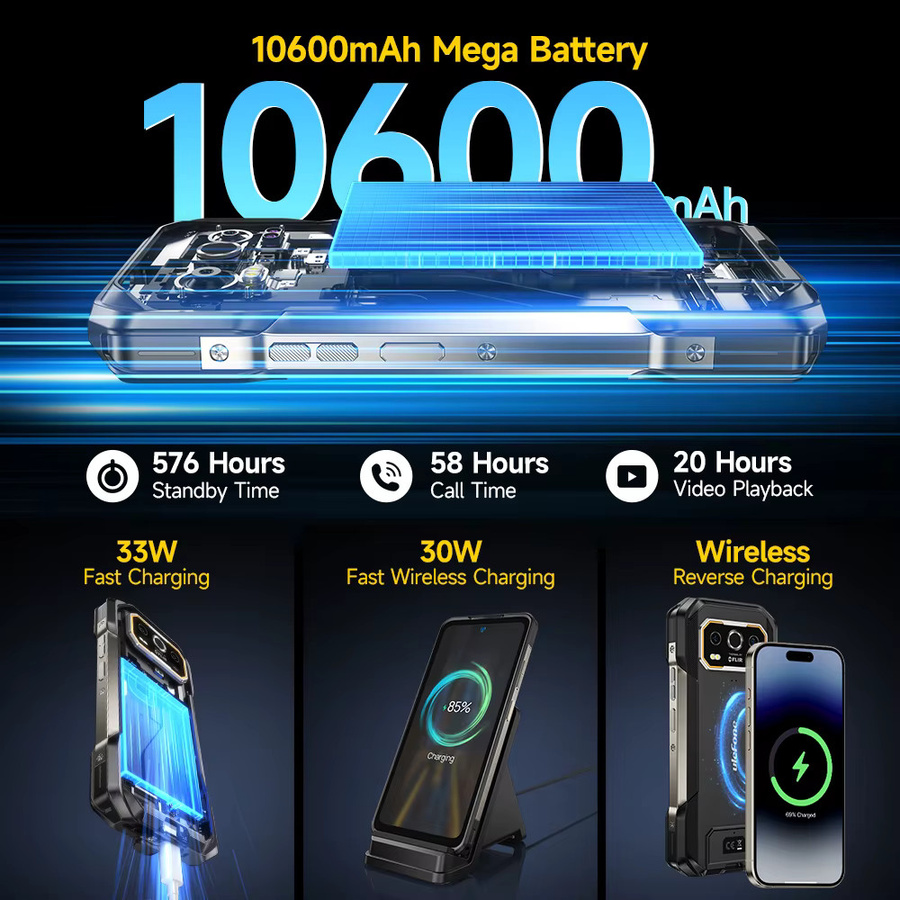 Ulefone Armor 27 Pro 5G Smartphone Schwarz mit 256 GB Speicher, 10600 mAh Akku, 50 MP Kamera, Android 14 und NFC - Bild 2