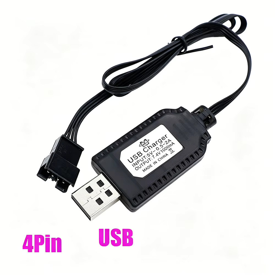 Lithium-Batterieladegerät 7,4V 1000mA mit Schutzfunktion und USB-C Anschluss für SM-2P/3P/4P Spielzeugbatterien in Schwarz - Bild 3