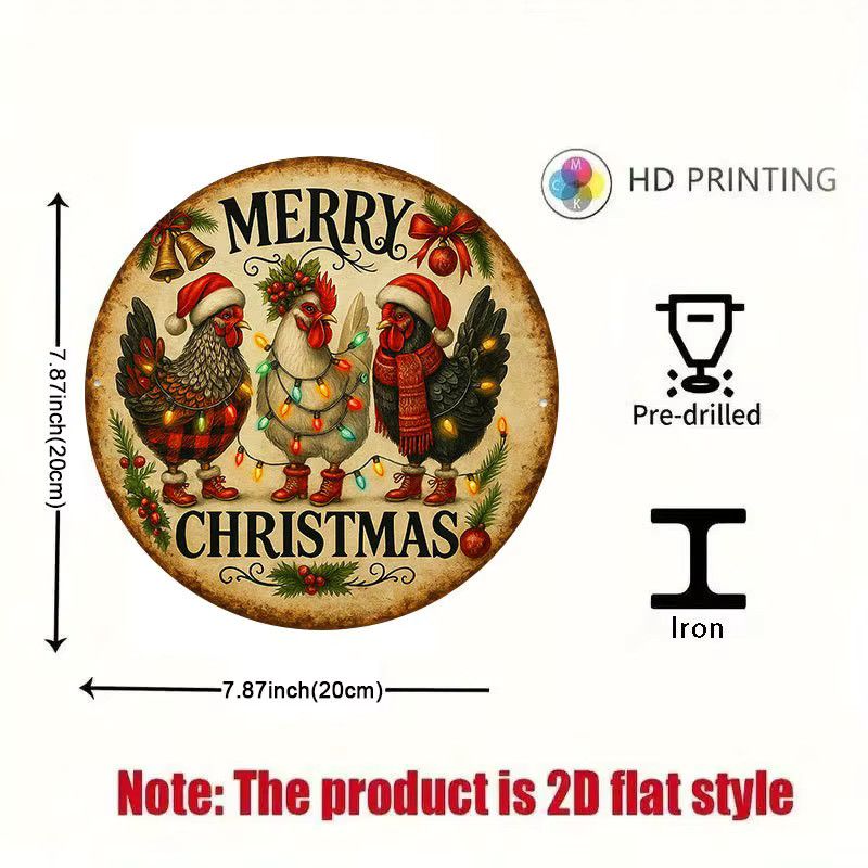 Potdemiel Weihnachts-Wandkunst aus Metall mit Hahn und Rentier sowie Merry Christmas Text, Dekoratives Schild aus Eisen, B/H: 20,3 x 20,3 cm - Bild 2