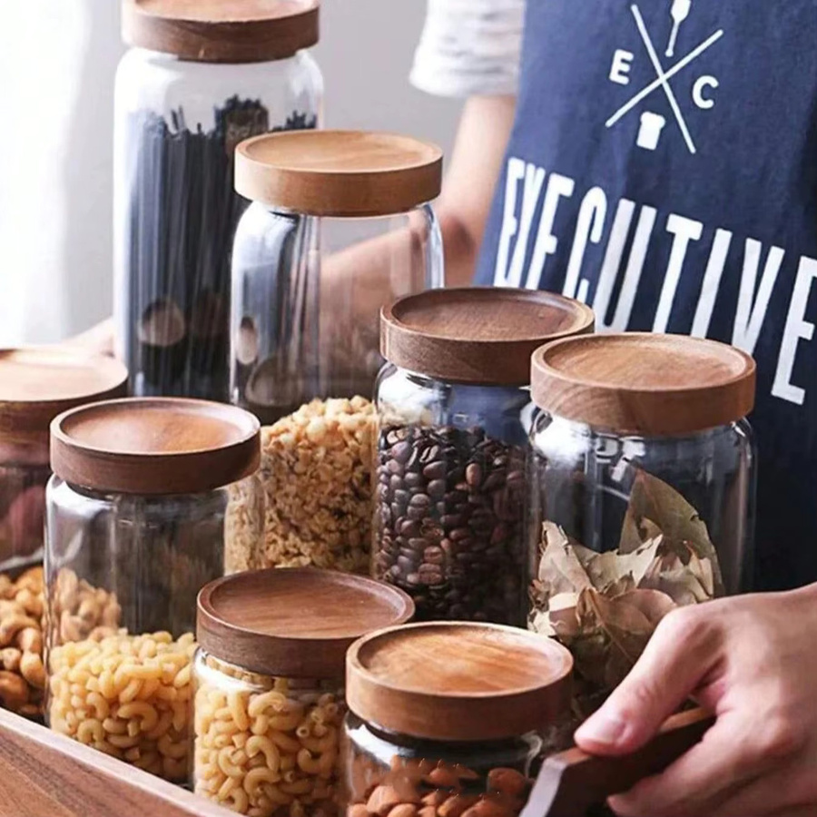 YOCITY Luftdichter Vorratsbehälter aus Glas mit Holzdeckel, transparenter Lebensmittelbehälter für Tee, Kaffee oder Müsli - Bild 3