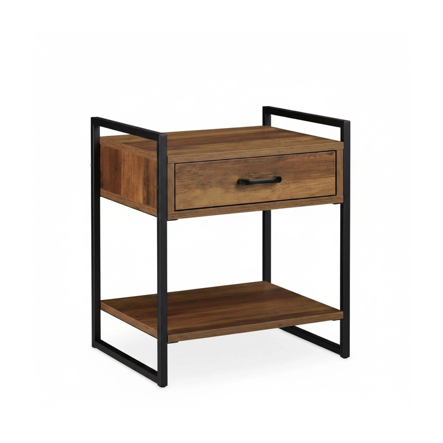 Relaxdays Nachttisch im Industrial-Design mit Schublade, Farbe Braun/Schwarz, B/T/H: 50 x 43 x 37 cm - Bild 2