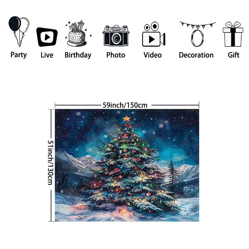 VIKAMA Nordic Wandteppich Weihnachten mit Schnee Szene und Weihnachtsbaum zur Wanddekoration für dein Wohnzimmer - Bild 2