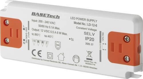 Basetech LD-12-6 LED-Trafo Konstantspannung 6W 0.5A in Weiß - Bild 1