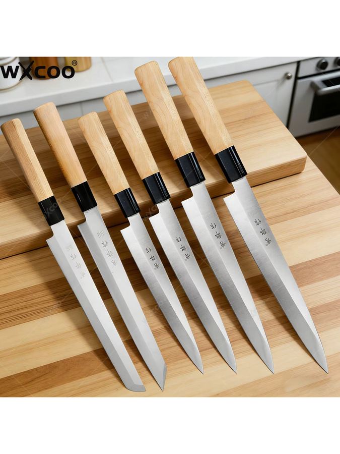WXCOO Profi-Küchenmesser für Sashimi und Sushi aus Silber mit Holzgriff für Fisch und Rohfleisch - Bild 7