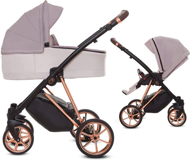 TPFLiving 2in1 Kinderwagen Ultra Stoff in Pastel mit Gestell in Roségold - Bild 1
