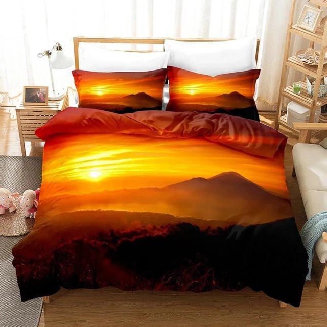 Goldon Bettwäscheset Sonnenuntergang Tropischer Strand mit Bettbezug und Kissenbezügen, Farbe Orange Multicolour, Breite: 175 cm, Länge: 220 cm - Bild 1