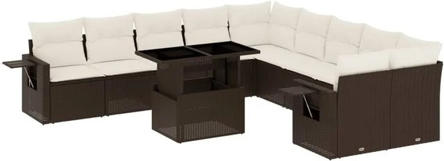 vidaXL 11-tlg. Garten-Sofagarnitur aus braunem PE-Rattan mit Kissen und pulverbeschichtetem Stahlgestell - Bild 1