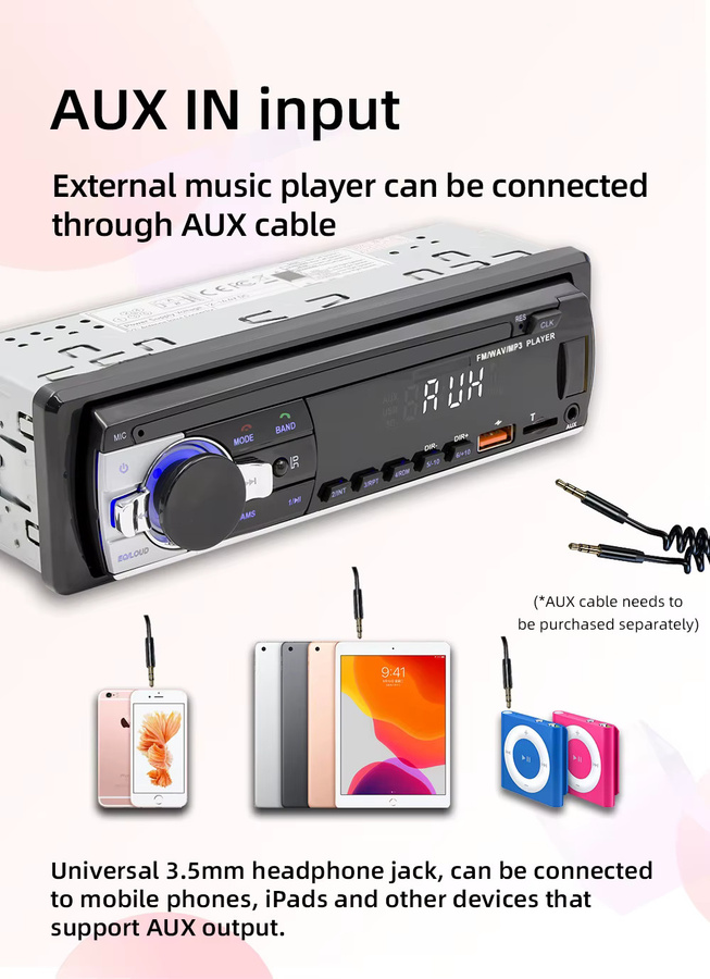 BQCC Autoradio Stereo-Player mit Bluetooth, MP3, USB und AUX-Eingang in Schwarz - Bild 3