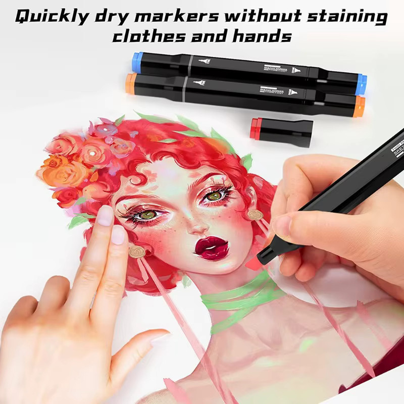 80 Farben Alkohol-Marker-Set mit Doppelspitze in Fein und Breit inklusive Ständer für Manga, Graffiti und Zeichnungen, Mehrfarbig - Bild 8