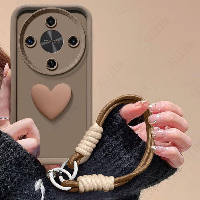 Honor Magic 8 Lite Handyhülle mit 3D Liebesherz und Handschlaufe in Beige - Bild 1
