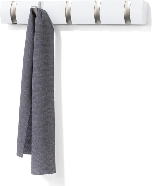 Mömax Hakenleiste Flip 5 Weiß matt mit 5 Haken aus Metall und Holz - Bild 1