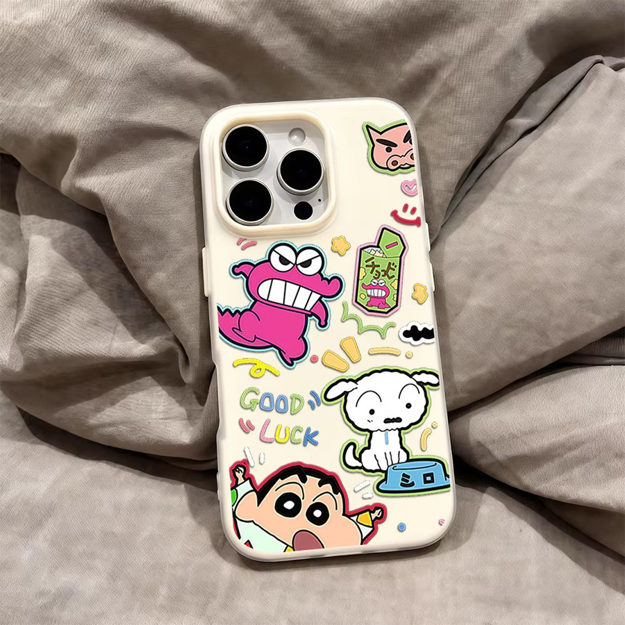 Shin-chan Cute Crayon Handyhülle für iPhone 17 16 Pro Max 15 14 13 12 Plus in Rot, Doppelschichtige Candy Cover - Bild 4