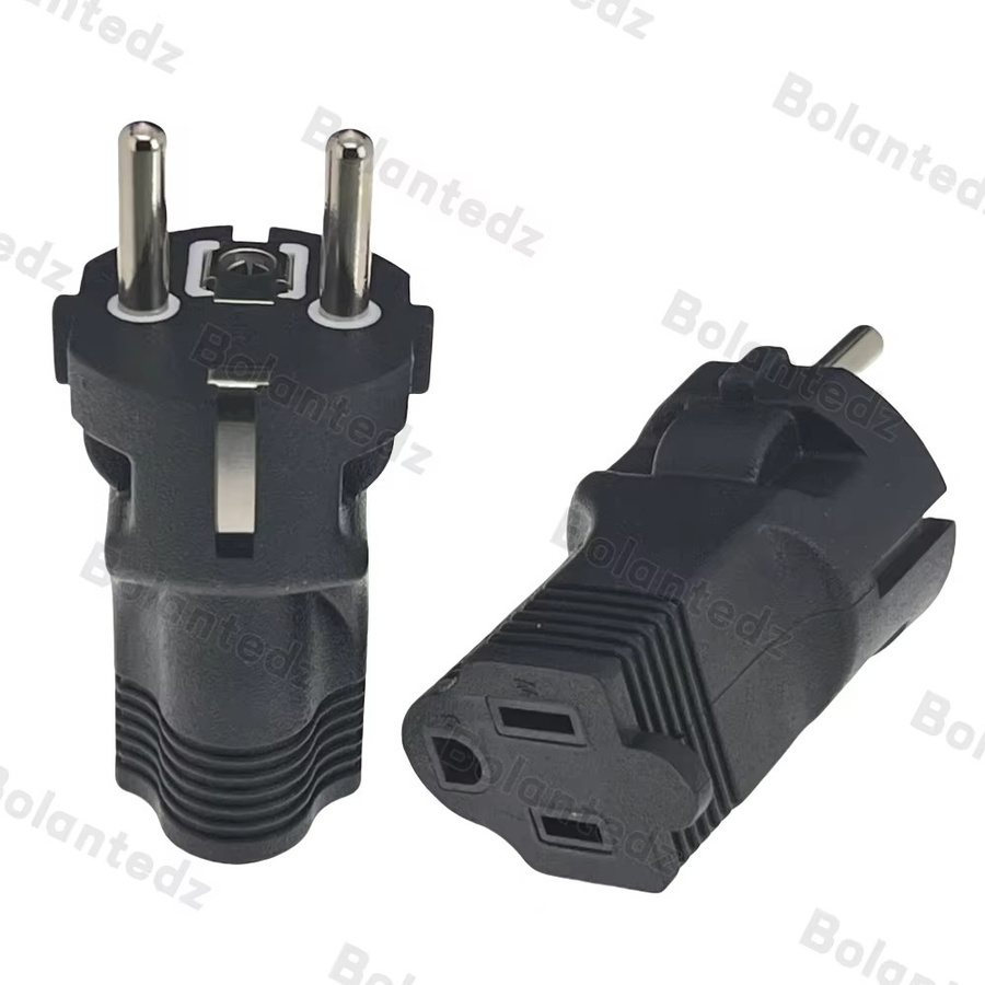 Bolantedz Steckdose Konverter Schwarz: EU 4,8 mm Netzteil-Stecker auf USA Kanada 5-15R Buchse - Bild 2