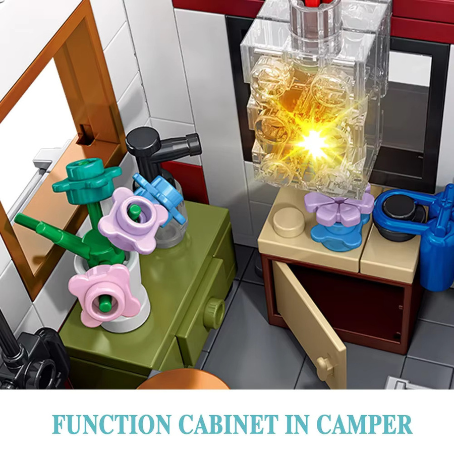 ZKZC MOC Camper-Van Modellbaustein Set mit LED-Beleuchtung in Mehrfarbig - Bild 4
