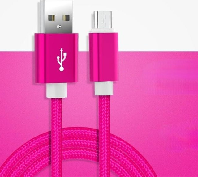 Geflochtenes USB-Ladekabel aus Nylon mit Typ-C und Micro-USB Anschluss, 3 m Länge, Rosa - Bild 1