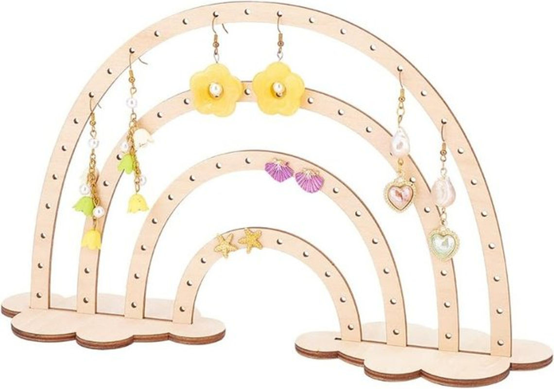 Ohrringhalter aus Holz mit 76 Löchern in Regenbogenfarben als Schmuckdisplay und Organizer - Bild 1