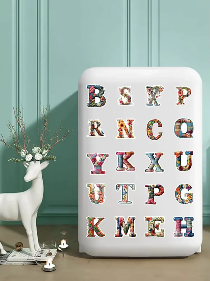 Vintage Alphabet Doodle Aufkleber Set in Multicolour für DIY und Schreibwaren, 52 Stück - Bild 5