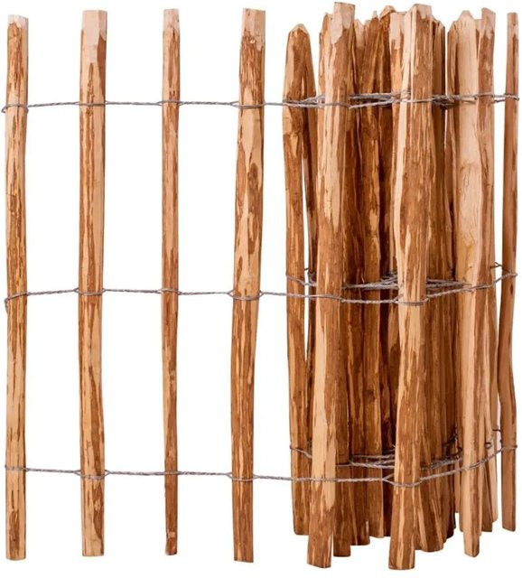 vidaXL Palisadenzaun aus unbehandeltem Haselnussholz, Farbe: Braun, H x B: 90 x 500 cm - Bild 1