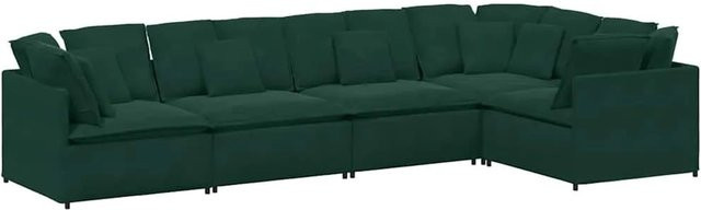 vidaXL Modulares Sofa aus Samt in Dunkelgrün mit Metallrahmen und Kissen - Bild 1
