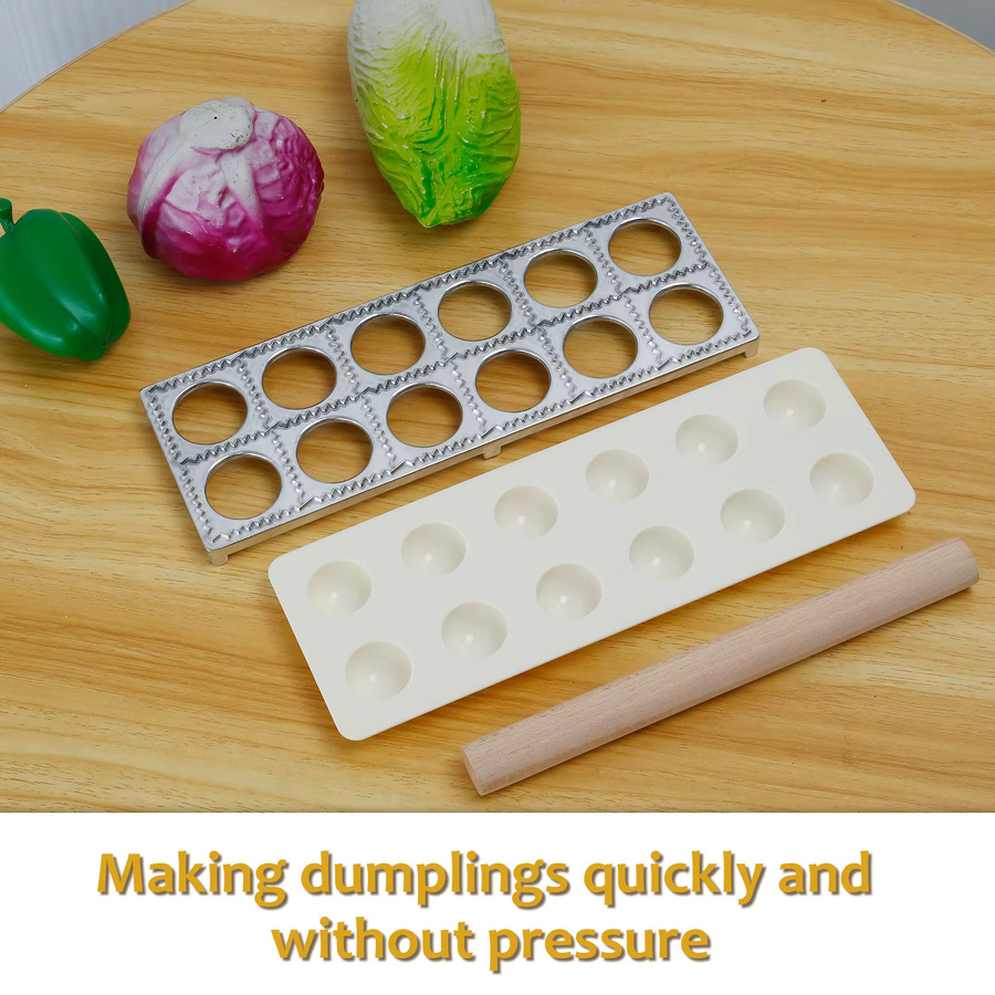 Willstar Ravioli Maker aus Aluminiumlegierung mit 12 Löchern und Holz-Nudelholz in Silber - Bild 3