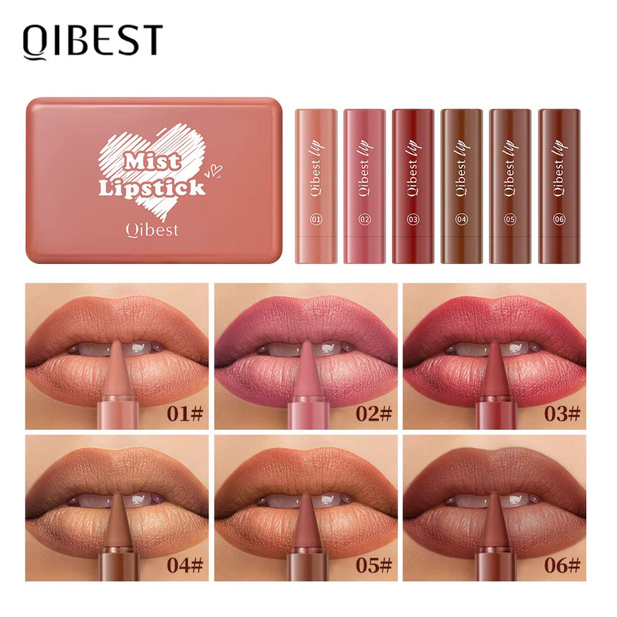 QIBEST Lippenstift Set, 6 Stück, Matt, Rosa Rot - Bild 2