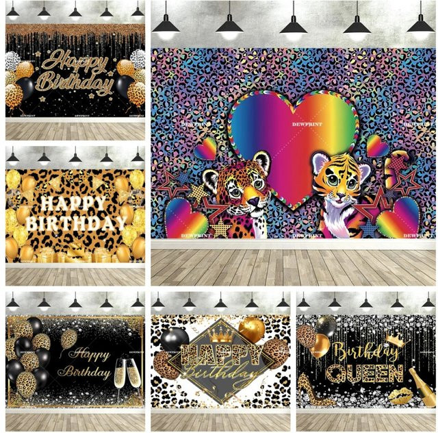 Party-Hintergrund mit Leopardenmuster und Gold-Glitzer für Kindergeburtstage und Fotografie-Deko - Bild 1