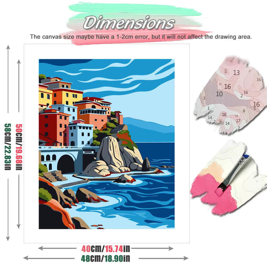 HUACAN Malen nach Zahlen Kits Küstenstadt Szene, Ölgemälde, DIY Artcraft - Bild 2