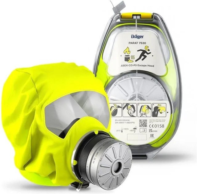 Dräger Brandschutzhaube Parat 7530 mit Abek Co P3 Filter, Gelb - Bild 1