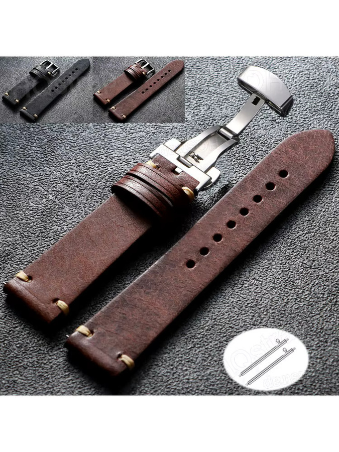 HQstrap Uhrenarmband Leder, Schmetterling Schnalle, Vintage, Unisex - Bild 4