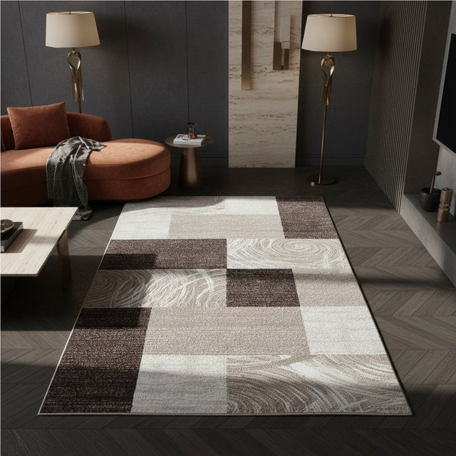 Kurzflorteppich Kadima Design DRAU, abstrakt kariert, Braun/Mehrfarbig, B: 160 cm, T: 230 cm - Bild 1