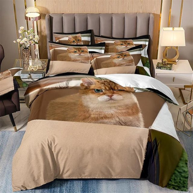 JMG Household Supplies Bettwäsche Komplettset mit Kätzchen-Motiv für Kinder, Mikrofaser, Braun, B/H: 135 x 200 cm - Bild 1