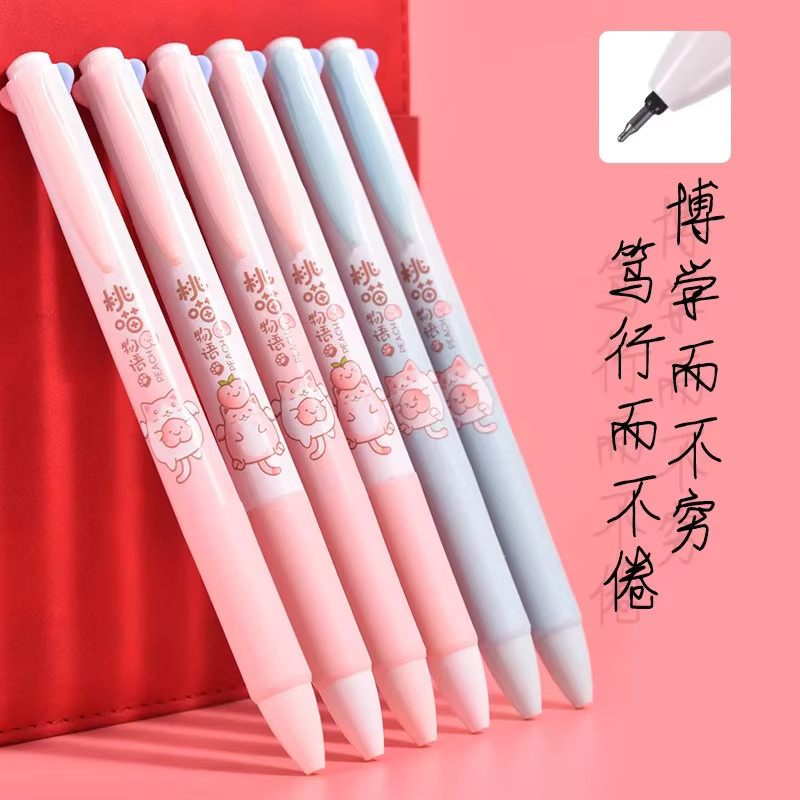 6 Stück Kawaii Pfirsichkatze Gel-Tintenstifte im Set, bunte Cartoon Schreibstifte für Schule und Büro - Bild 2