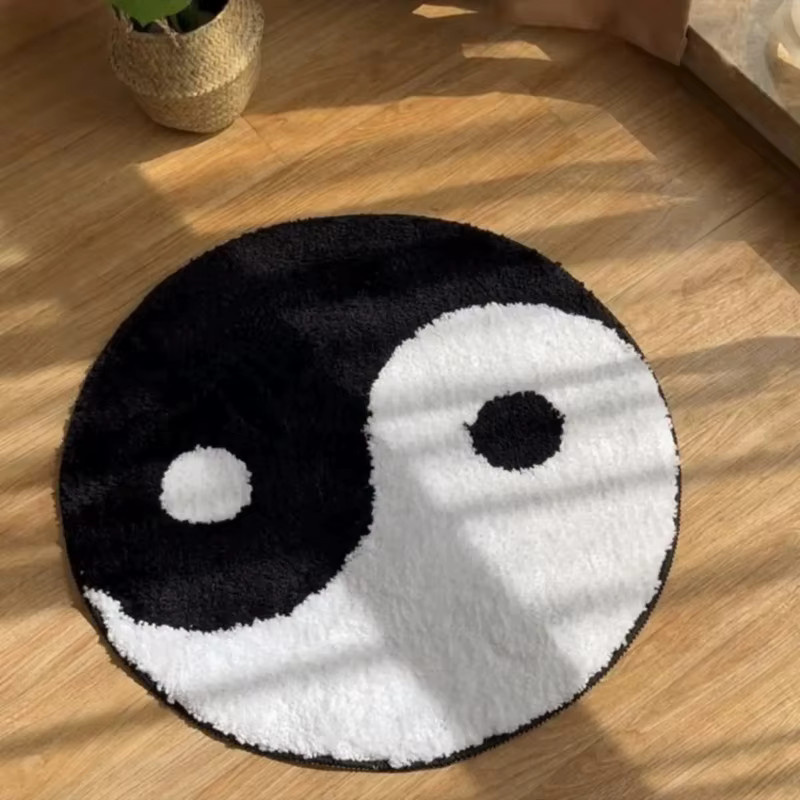 VIKAMA Runder Plüschteppich mit Yin-Yang-Symbol in Geometrisches Design für Wohnzimmer und Schlafzimmer - Bild 2