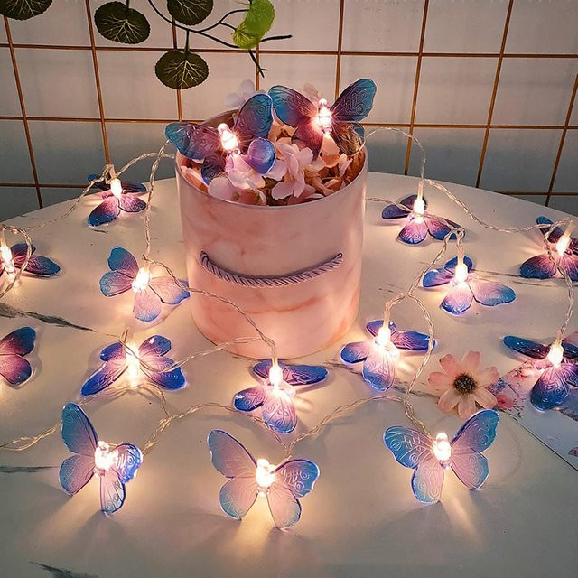 Batteriebetriebene LED Schmetterlings Lichterkette mit 10 LEDs in Warmweiß und Multicolour, Länge: 1,5 m - Bild 1