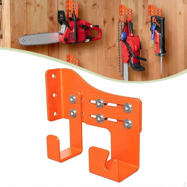 Robuster Kettensägenhalter für die Wandmontage aus Metall in Orange - Bild 1