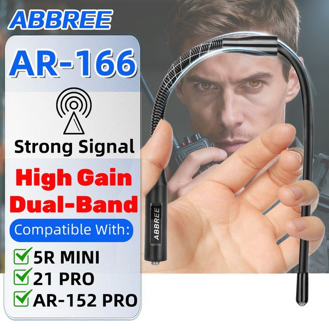 ABBREE AR-166 Schwanenhals-Walkie-Talkie-Antenne in Schwarz mit SMA-Buchse, Dualband und hoher Verstärkung für Baofeng UV-5R Mini UV-5RH Amateurfunk - Bild 1