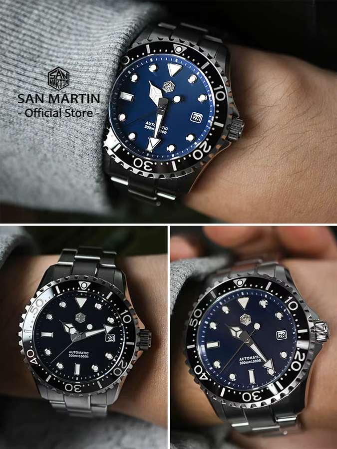 San Martin Taucheruhr, Automatik, Edelstahl, 40 mm, Blau, Herren - Bild 3