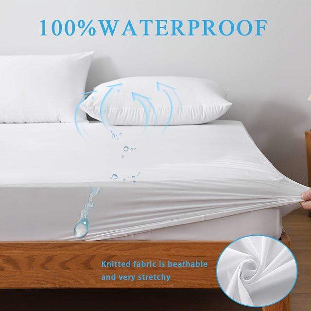 Anqianny Wasserdichtes Jersey-Strick-Spannbettlaken in Weiß, atmungsaktiv und dehnbar, B/T: 160 x 200 cm - Bild 1