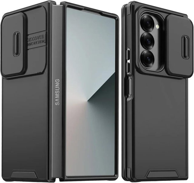 Robuste Schutzhülle mit Schiebefenster für Samsung Galaxy Z Fold 7 6 5 4 in Schwarz mit magnetischer Ladefunktion und Sturzschutz - Bild 1