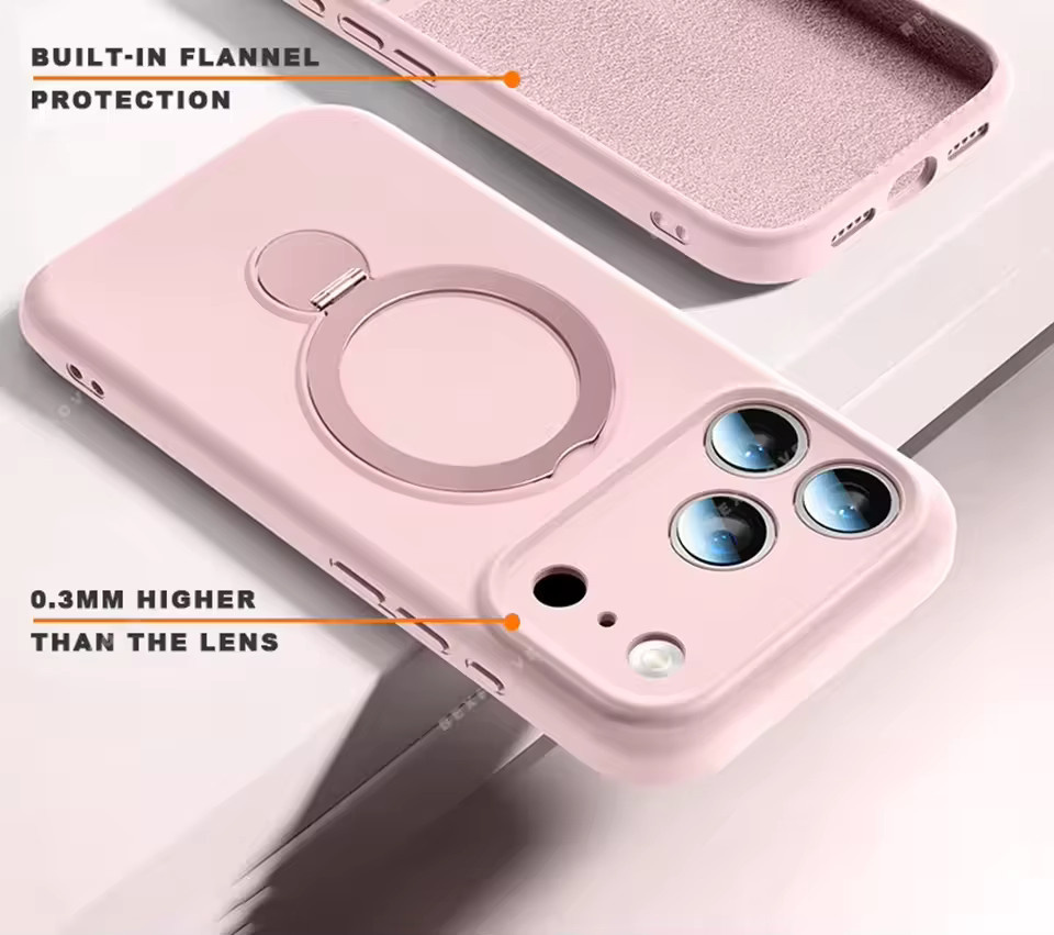 Jinitaimeik Flüssige Silikon Schutzhülle mit 360 Grad drehbarem Magnetring für iPhone 17 Pro Max, 16 Pro Max, 15, 14, 13 und MagSafe kompatibel in Pink und Purple - Bild 2