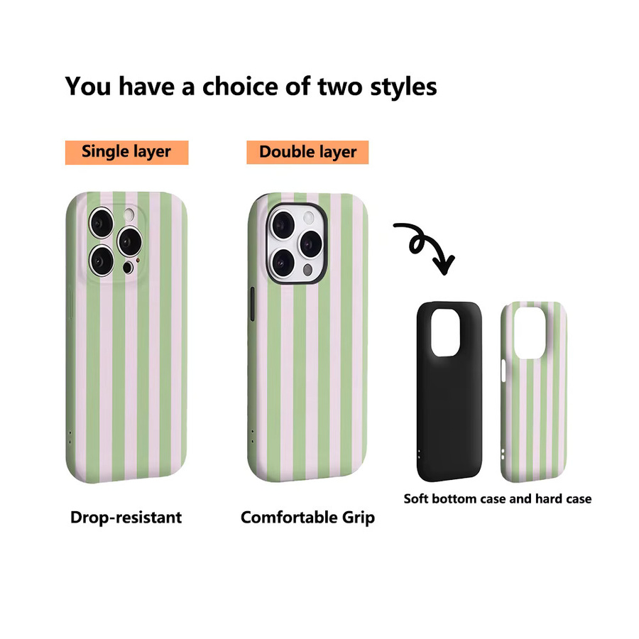 Potdemiel Handyhülle Mint & Blush Stripes für iPhone 17 16 15 14 13 12 Pro Max Plus mit doppelschichtiger Rückseite in Grün und Pink - Bild 2