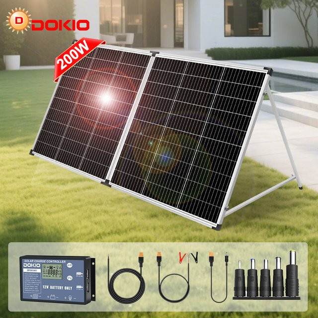 DOKIO Solarpanel Set 18V 100-200W in Schwarz mit optionalem starrem oder faltbarem Panel und 12V Laderegler - Bild 1